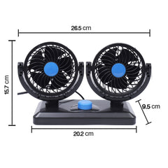 HUXIN HX-T303 6.5W 360 Degree Adjustable Rotation Two Head Low Noise Mini Electric Car Fan, DC12V, HX-T303
