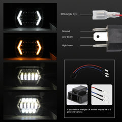 7 inch H4 DC 9V-30V 3000LM 6000K 30W IP67 8LED Lamp Beads Car Square Shape LED Headlight Lamps for Jeep Wrangler, Square Shape