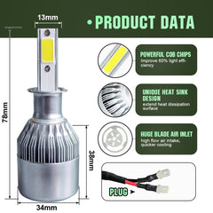 2pcs H3 18W 1800LM 6000K Waterproof IP68 Car Auto LED Headlight with 2 COB LED Lamps, DC 9-36V, H3