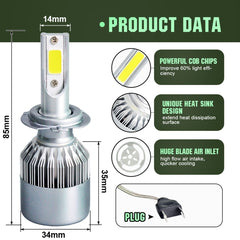 2pcs H7 18W 1800LM 6000K Waterproof IP68 Car Auto LED Headlight with 2 COB LED Lamps, DC 9-36V, H7