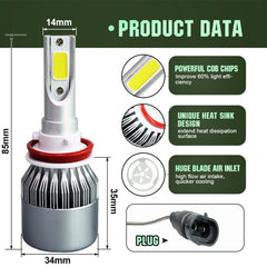 2pcs H8/H11 18W 1800LM 6000K Waterproof IP68 Car Auto LED Headlight with 2 COB LED Lamps, DC 9-36V, H8/H11