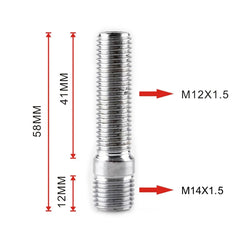 20 PCS 5.8cm Universal Car Modification Extended Wheels Stud Conversion M14x1.5 to M12x1.5 Screw Adapter LN032 LN033 LN044, 5.8cm M14x1.5 to M12x1.5