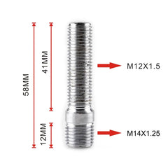 20 PCS 5.8cm Universal Car Modification Extended Wheels Stud Conversion M14x1.25 to M12x1.5 Screw Adapter LN032 LN033 LN044, 5.8cm M14x1.25 to M12x1.5