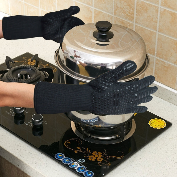 Silicone Cotton Microwave Kitchen Cooking Protective Gloves, High Temperature Resistance: 500 Degree C, Length: 32cm, Deyan, Deyan Red Stripe