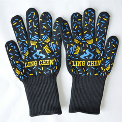 Silicone Cotton Microwave Kitchen Cooking Protective Gloves, High Temperature Resistance: 500 Degree C, Length: 32cm, Deyan, Deyan Red Stripe