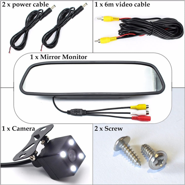 PZ603 Car Video Monitor HD Auto Parking LED Night Vision CCD Reverse Rear View Camera with 4.3 inch Car Rear View Mirror, with 4.3 inch Car Rear View Mirror