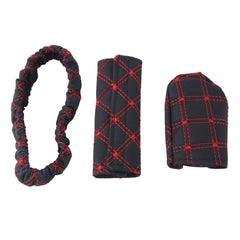 3 PCS Car Hand Brake Cover Shift Knob Gear Stick Cushion Sets Rear View Mirror Sets Cover Car Accessory Interior Decoration Pad, 3 PCS Red, 3 PCS White