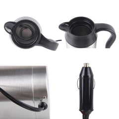 HJ-18A Stainless Steel Electric Mug 750ml DC 12V Car Electric Kettle Heated Mug Car Coffee Cup With Charger Cigarette Lighter Heating Cup Kettle Insulated Water Heater Mug, HJ-18A