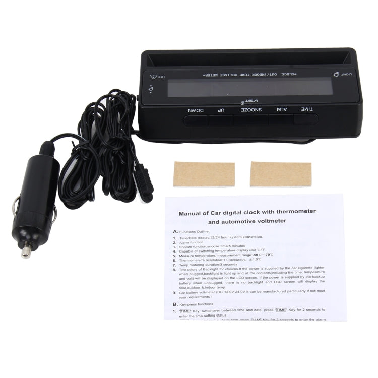 Digital Car Thermometer Voltage Meter Luminous Clock Tester Detector Multi-function Car Digital Clock with Thermometer and Automotive Voltmeter, Thermometer Voltage Meter