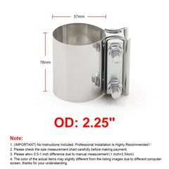 2.25 inch Car Turbo Exhaust Downpipe Stainless Steel Lap Joint Band Clamp, 2.25 inch