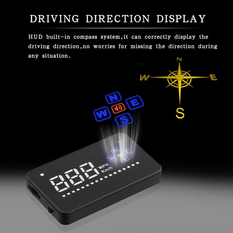 A2 HUD 3.5 inch HD GPS Car Head Up Display, Speed & Over Speed Alarm, Compass, Freely Switch Between Kilometers and Miles, A2