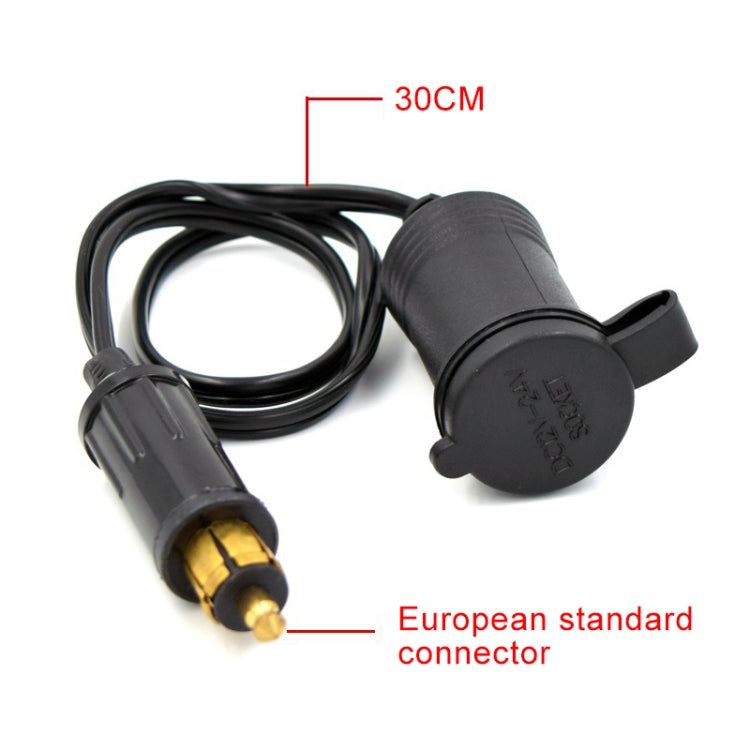 Car 15A 12-24V Multi-functional European Standard Connector Cigarette Lighter for BMW / Motorcycles with 30cm Power Cable, 15A 12-24V Length: 30 cm