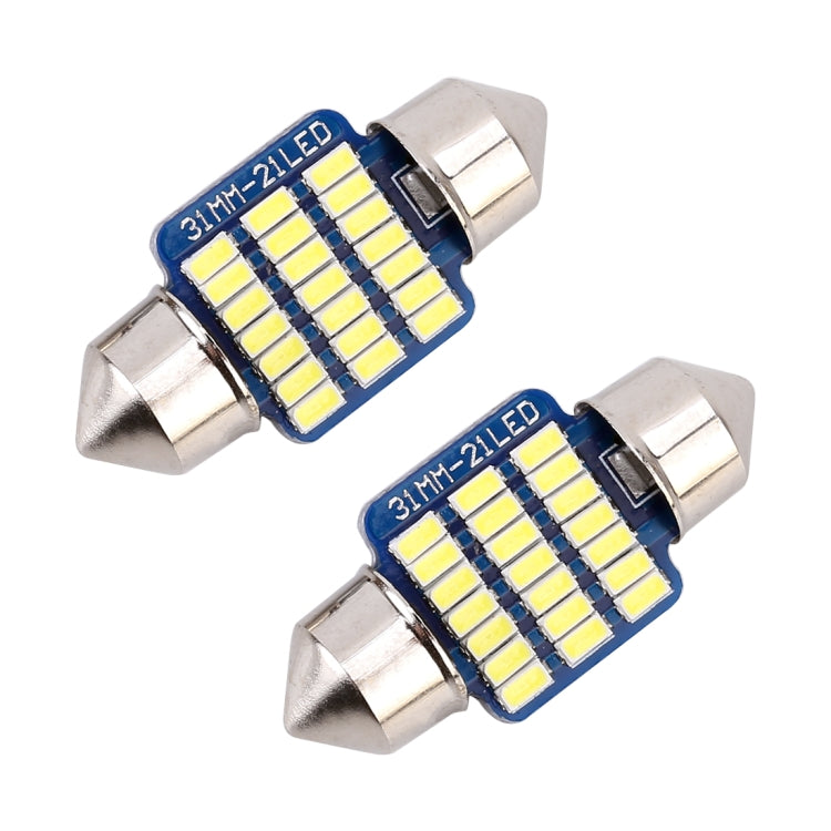 2 PCS 31mm DC12V / 1W / 6000K / 65LM 21LEDs SMD-3014 Car License Plate Light / Dome Light, with Decoder, 1W  31mm