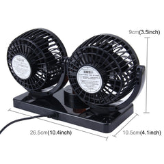 HUXIN HX-T304 10W 360 Degree Adjustable Rotation Two Head Low Noise Mini Electric Car Fan, DC 24V, HX-T304