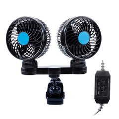 HUXIN HX-T605 7W 360 Degree Adjustable Rotation Clip Two Head Low Noise Mini Electric Car Fan with Gear Switch, DC12V, HX-T605