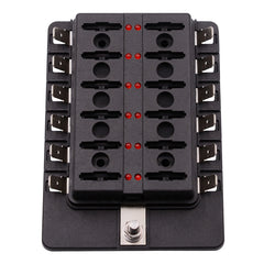 1 in 12 Out Fuse Box PC Terminal Block Fuse Holder Kits with LED Warning Indicator for Auto Car Truck Boat, 1 in 12 Out (PC Terminal Block)