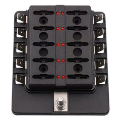 1 in 10 Out Fuse Box PC Terminal Block Fuse Holder Kits with LED Warning Indicator for Auto Car Truck Boat, 1 in 10 Out (PC Terminal Block)