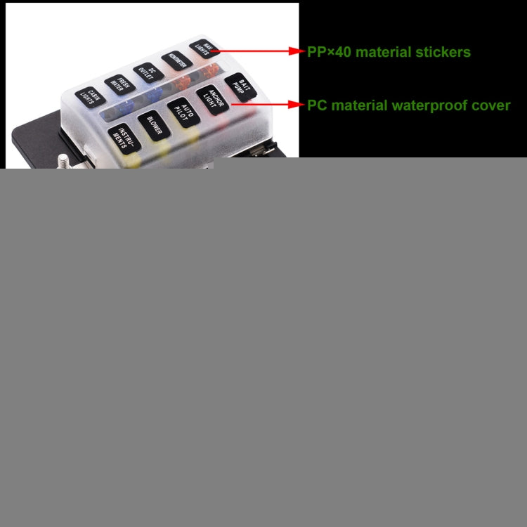 1 in 10 Out Fuse Box PC Terminal Block Fuse Holder Kits with LED Warning Indicator for Auto Car Truck Boat, 1 in 10 Out (PC Terminal Block)