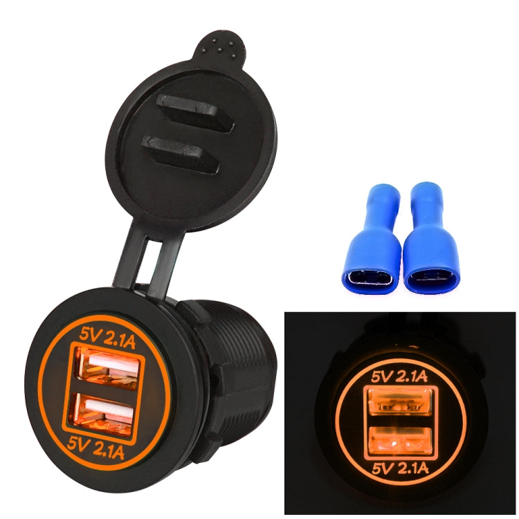 Universal Car Charger 2 Port Power Socket Power Dual USB Charger 5V 4.2A IP66 with Aperture , 4.2A with Aperture (Orange Light)