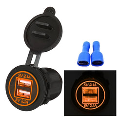 Universal Car Charger 2 Port Power Socket Power Dual USB Charger 5V 4.2A IP66 with Aperture , 4.2A with Aperture (Orange Light)