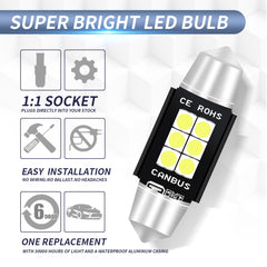 2 PCS 39mm DC12V-24V 3W 6000K 660LM 6LEDs SMD-3030 Car Reading Lamp / License Plate Light, 39mm (3W)