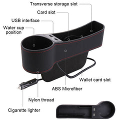 Car Multi-functional Driver Seat Console PU Leather Box Cigarette Lighter Charging Pocket Cup Holder Seat Gap Side Storage Box, Driver Seat