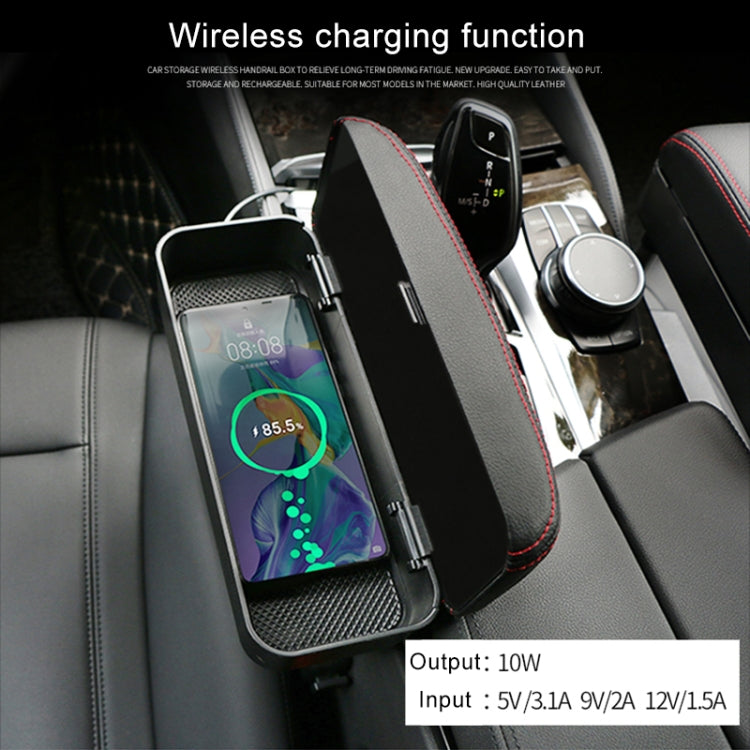 Universal Car Wireless Qi Standard Charger PU Leather Wrapped Armrest Box Cushion Car Armrest Box Mat with Storage Box, 1pc(Black Red), 1pc(Black White), 1pc(Grey), 1pc(Beige), 1pc(Brown), 1pc(Black)