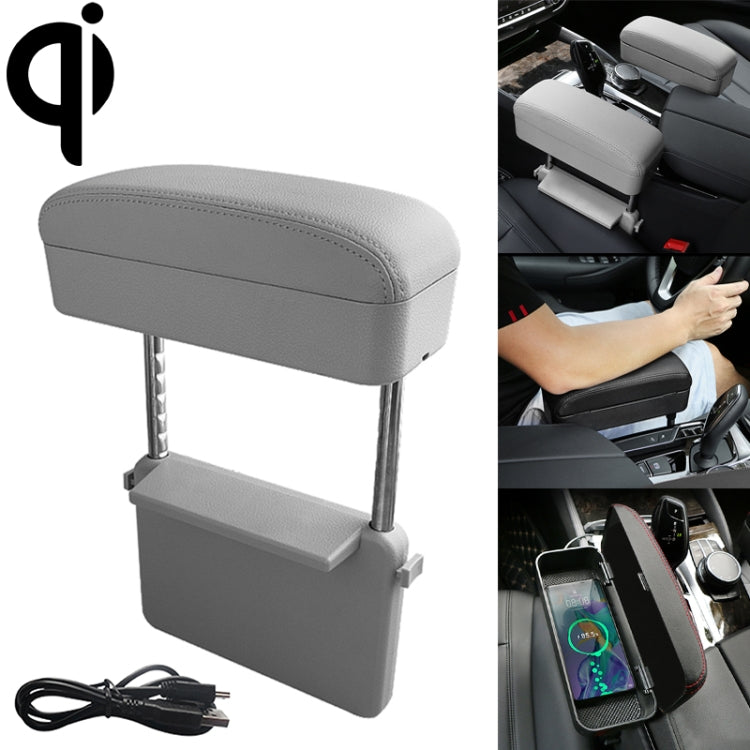 Universal Car Wireless Qi Standard Charger PU Leather Wrapped Armrest Box Cushion Car Armrest Box Mat with Storage Box, 1pc(Black Red), 1pc(Black White), 1pc(Grey), 1pc(Beige), 1pc(Brown), 1pc(Black)