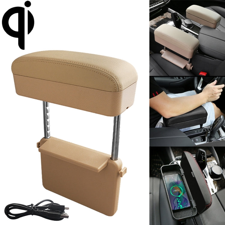 Universal Car Wireless Qi Standard Charger PU Leather Wrapped Armrest Box Cushion Car Armrest Box Mat with Storage Box, 1pc(Black Red), 1pc(Black White), 1pc(Grey), 1pc(Beige), 1pc(Brown), 1pc(Black)