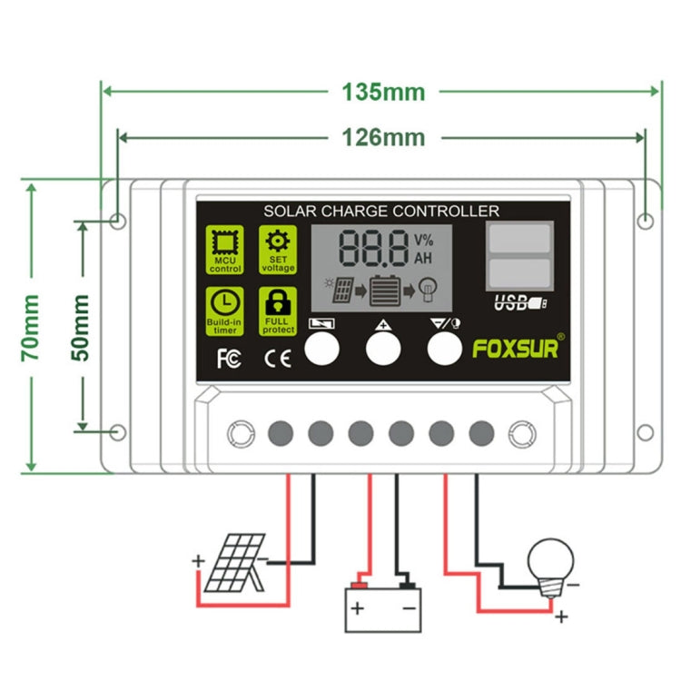 FOXSUR 20A Solar Charge Controller 12V / 24V Automatic Identification Controller, 20A