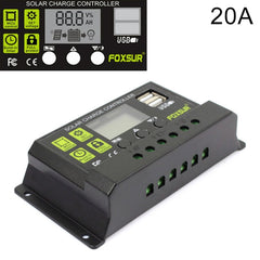 FOXSUR 20A Solar Charge Controller 12V / 24V Automatic Identification Controller, 20A