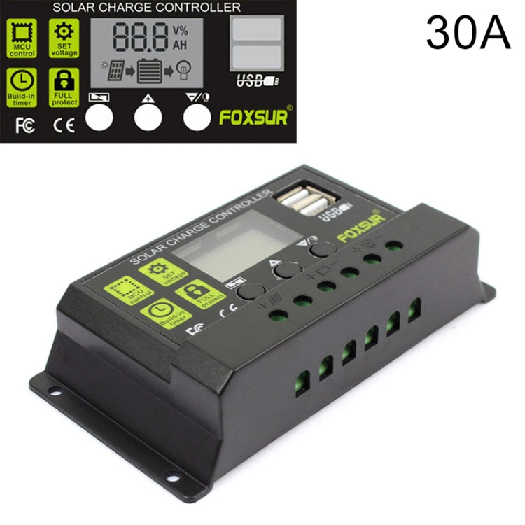 FOXSUR 30A Solar Charge Controller 12V / 24V Automatic Identification Controller, 30A