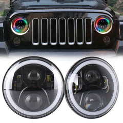 2 PCS 7 inch DC12V 6000K-6500K 50W Car LED Headlight Cree Lamp Beads for Jeep Wrangler / Harley, Support APP + Bluetooth Control, DC12V 6000K-6500K