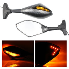 Motorcycle Modified Rear View Mirror Set with Light for Kawasaki, MB-MR021-BK, Carbon Fiber Black