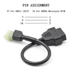 Motorcycle OBD 16PIN Female to 4PIN Connector Cable for Honda, 16PIN to 4PIN