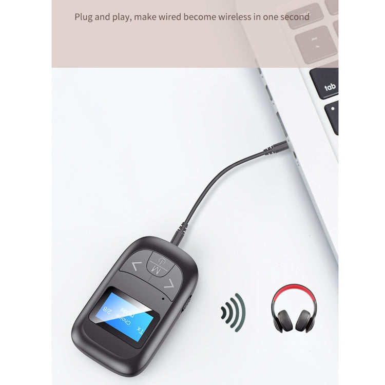 T-14 Bluetooth 5.0 2 In 1 LCD Digital Display Bluetooth Adapter Receiver Transmitter, T-14