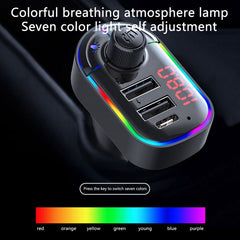 C12 Multifunctional Car Dual USB Charger Bluetooth FM Transmitter with Atmosphere Light, C12