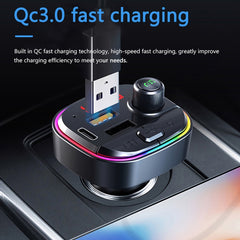 C13 Multifunctional Car Dual USB PD Fast Charger Bluetooth FM Transmitter with Atmosphere Light, C13