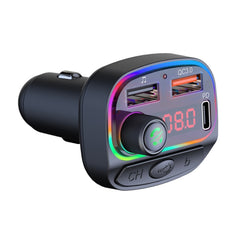 C14 Multifunctional Car Dual QC3.0+PD18W USB Charger Bluetooth FM Transmitter with Atmosphere Light, C14