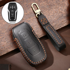 Hallmo Car Cowhide Leather Key Protective Cover Key Case for Ford Focus  A Style, For Ford Focus A Style