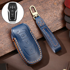 Hallmo Car Cowhide Leather Key Protective Cover Key Case for Ford Focus  A Style, For Ford Focus A Style