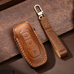 Hallmo Car Cowhide Leather Key Protective Cover Key Case for Ford Focus  A Style, For Ford Focus A Style