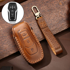 Hallmo Car Cowhide Leather Key Protective Cover Key Case for Ford Focus  A Style, For Ford Focus A Style