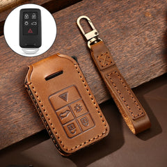 Hallmo Car Cowhide Leather Key Protective Cover Key Case for Volvo 5-button, For Volvo 5-button