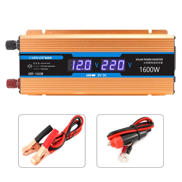 Carmaer 12V to 220V 1600W Car Multi-function Double Digital Display Inverter Household Power Converter, 12V to 220V 1600W