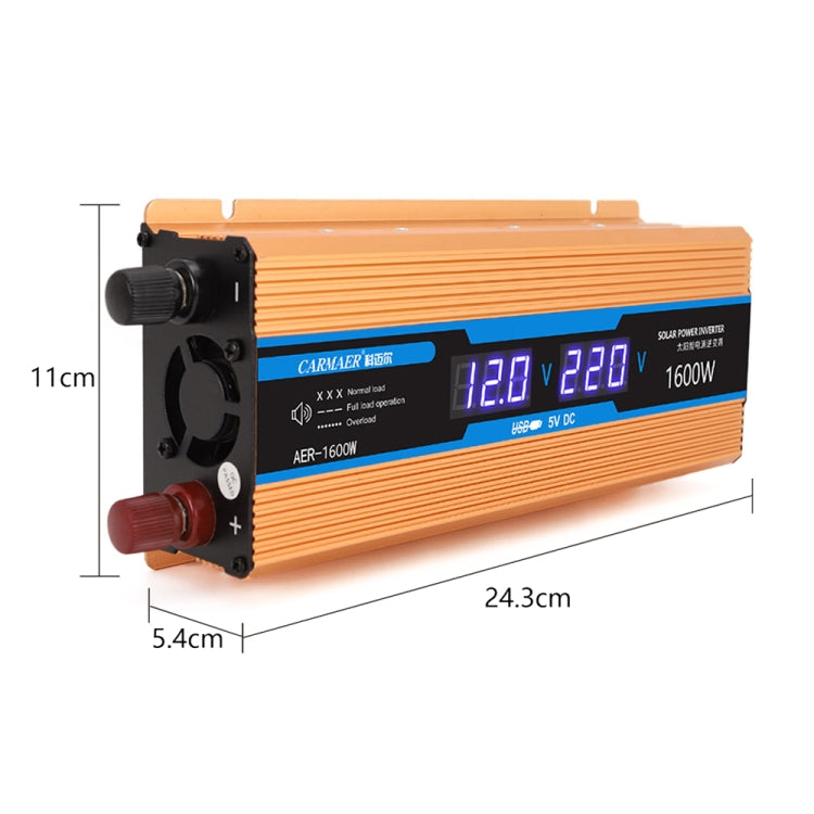 Carmaer 12V to 220V 1600W Car Multi-function Double Digital Display Inverter Household Power Converter, 12V to 220V 1600W