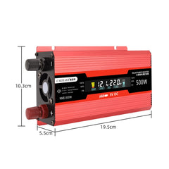 Carmaer US Plug 12V to 110V 500W Car LCD Display Inverter Household Power Converter, US Plug 12V to 110V 500W
