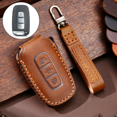 Hallmo Car Cowhide Leather Key Protective Cover Key Case for KIA K2 / K3 / K5 3-button, For KIA K2 / K3 / K5 3-button