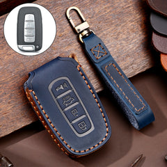 Hallmo Car Cowhide Leather Key Protective Cover Key Case for KIA K2 / K3 / K5 4-button, For KIA K2 / K3 / K5 4-button