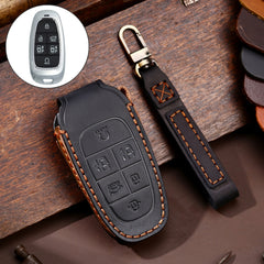 Hallmo Car Cowhide Leather Key Protective Cover Key Case for Hyundai 6-button, For Hyundai 6-button